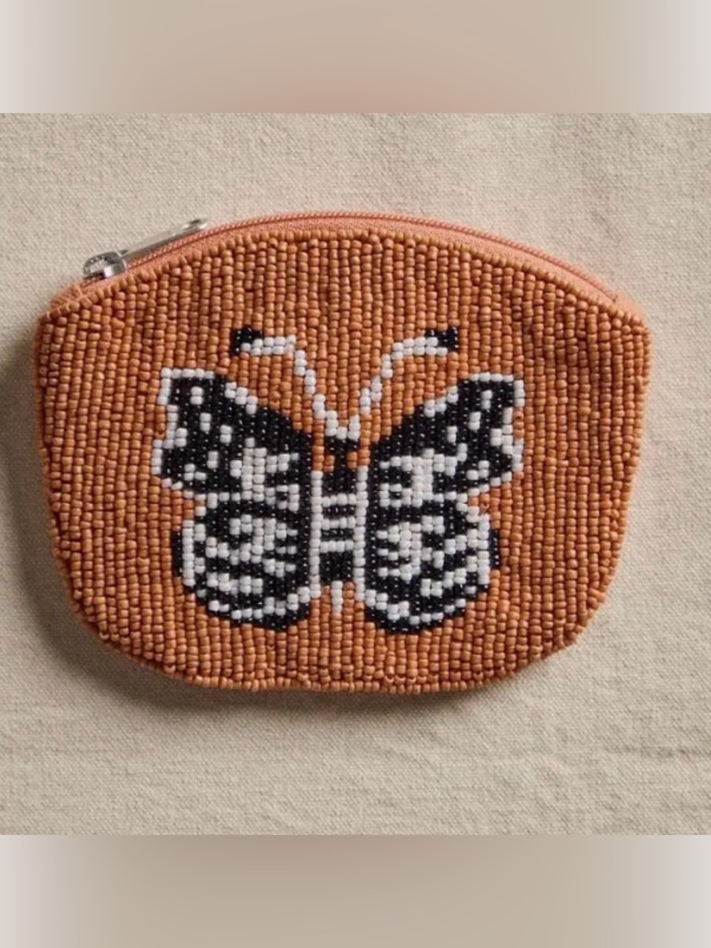 Free People NWT Beaded Butterfly Coin Pouch - Peach, Black & White